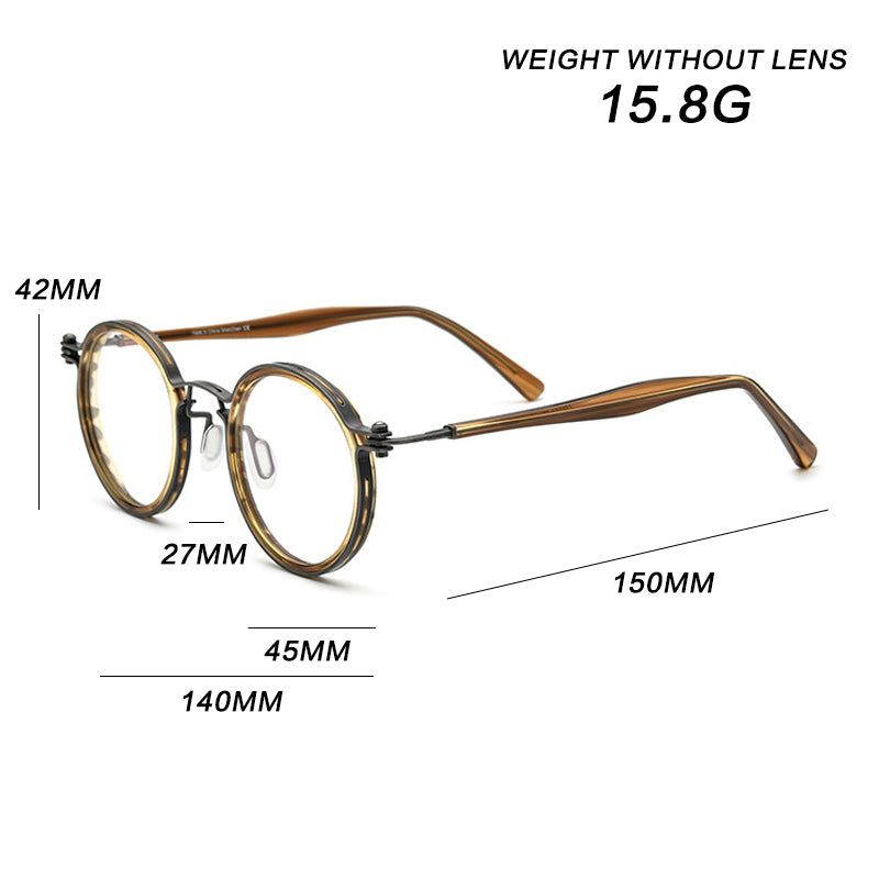 Gatenac Unisex Full Rim Round β Titanium Acetate Frame Eyeglasses Gxyj737 - Size Chart