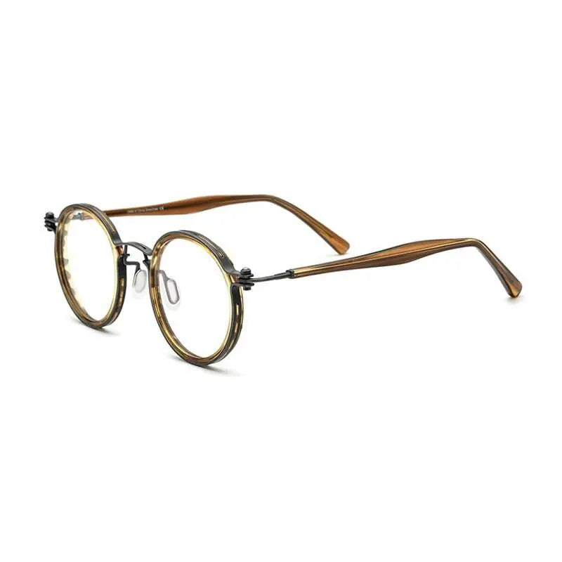 Gatenac Unisex Full Rim Round β Titanium Acetate Frame Eyeglasses Gxyj737 - Tortoise