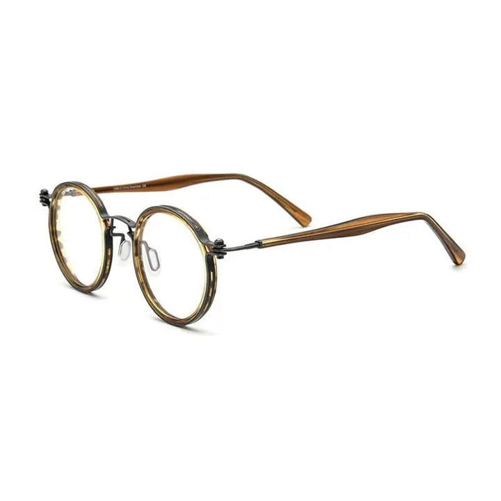 Gatenac Unisex Full Rim Round β Titanium Acetate Frame Eyeglasses Gxyj737 - Tortoise