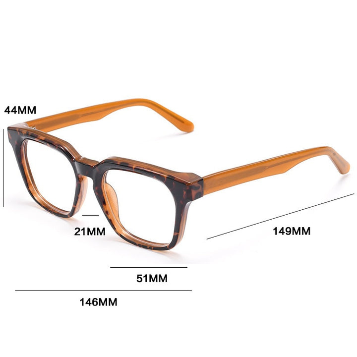 Gatenac Unisex Full Rim Square Acetate Reading Glasses G91807 - Size Chart