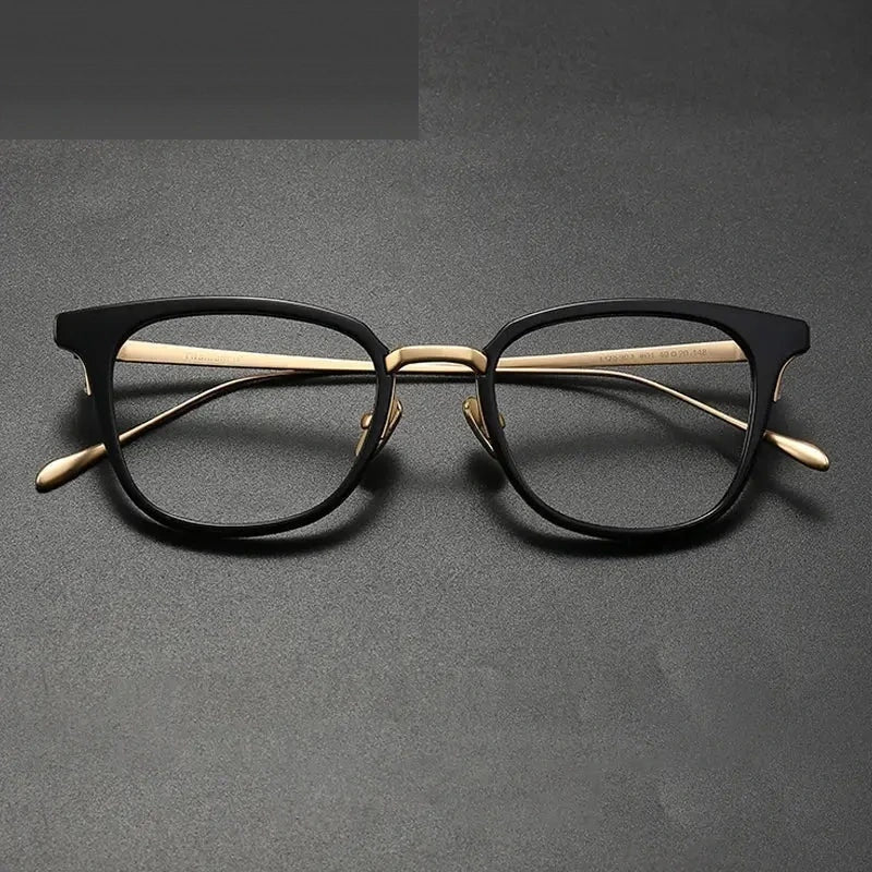 Gatenac Unisex Full Rim Square Acetate Titanium Eyeglasses 679903 - Black Gold
