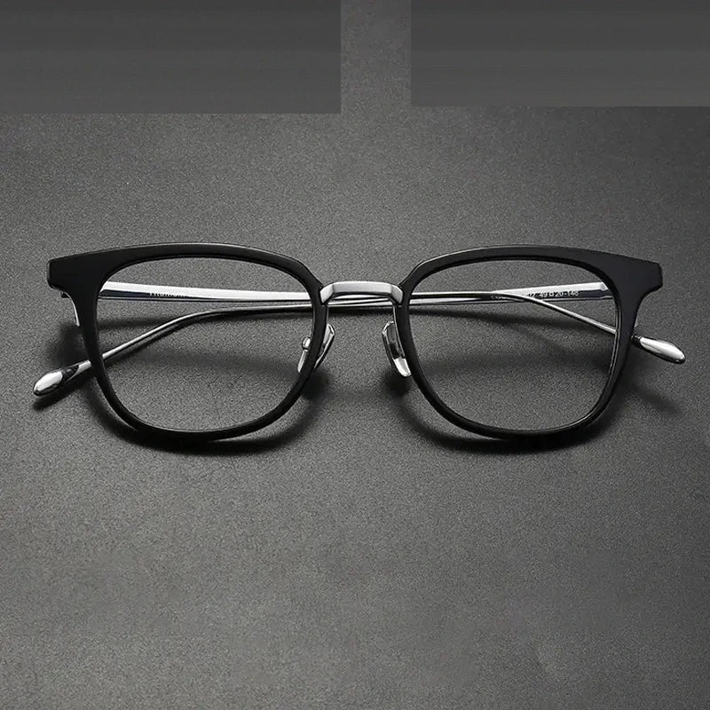 Gatenac Unisex Full Rim Square Acetate Titanium Eyeglasses 679903 - Black Silver
