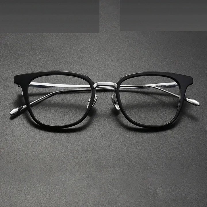 Gatenac Unisex Full Rim Square Acetate Titanium Eyeglasses 679903 - Black Silver