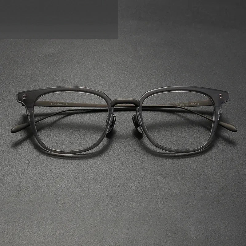Gatenac Unisex Full Rim Square Acetate Titanium Eyeglasses 679903 - Gray