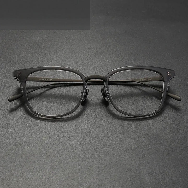 Gatenac Unisex Full Rim Square Acetate Titanium Eyeglasses 679903 - Gray