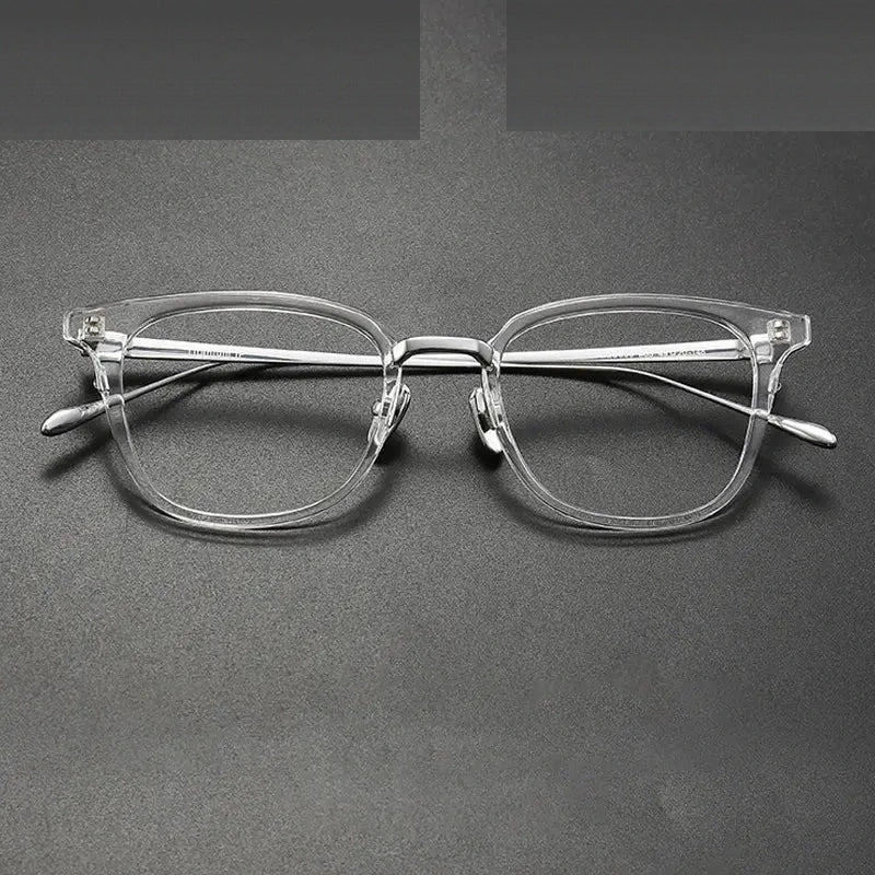 Gatenac Unisex Full Rim Square Acetate Titanium Eyeglasses 679903 - Transparent