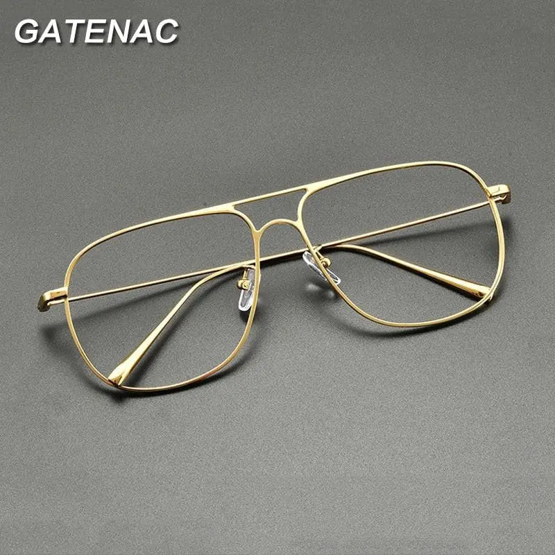 Gatenac Unisex Full Rim Square Titanium Double Bridge Eyeglasses Gxyj836 - Gold