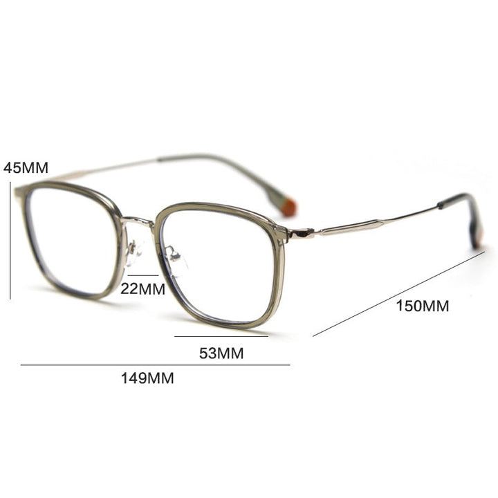 Gatenac Unisex Full Rim Square Tr 90 Titanium Photochromic Reading Glasses G00388 - Size Chart