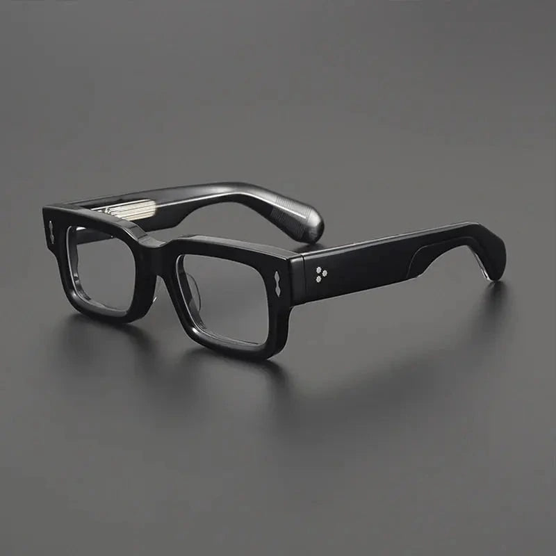 Gatenac Women's Full Rim Brow Line Square Acetate Eyeglasses 779489 - Black Silver