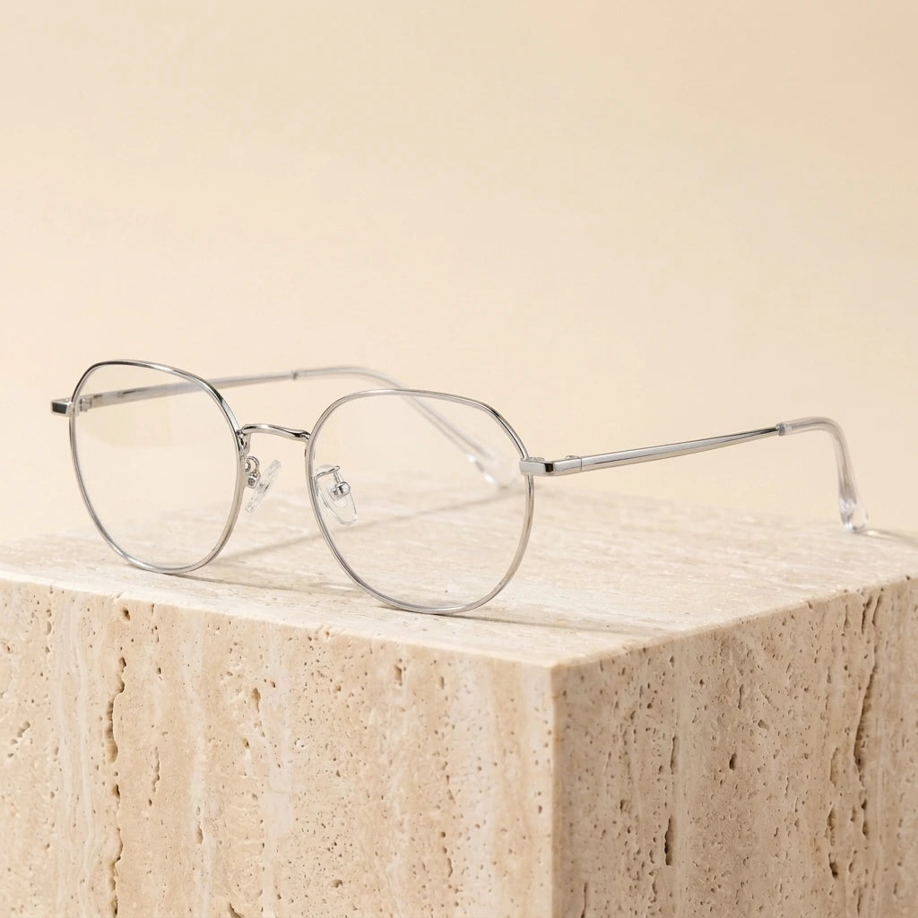 Gmei Optical 1015 Unisex Round Alloy Eyeglasses Silver