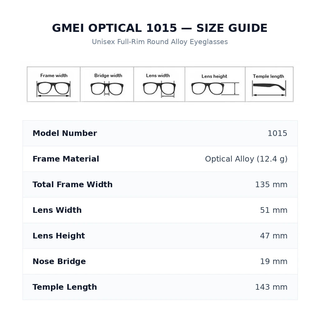 Gmei Optical 1015 Size Guide (135-51-19-143 mm)