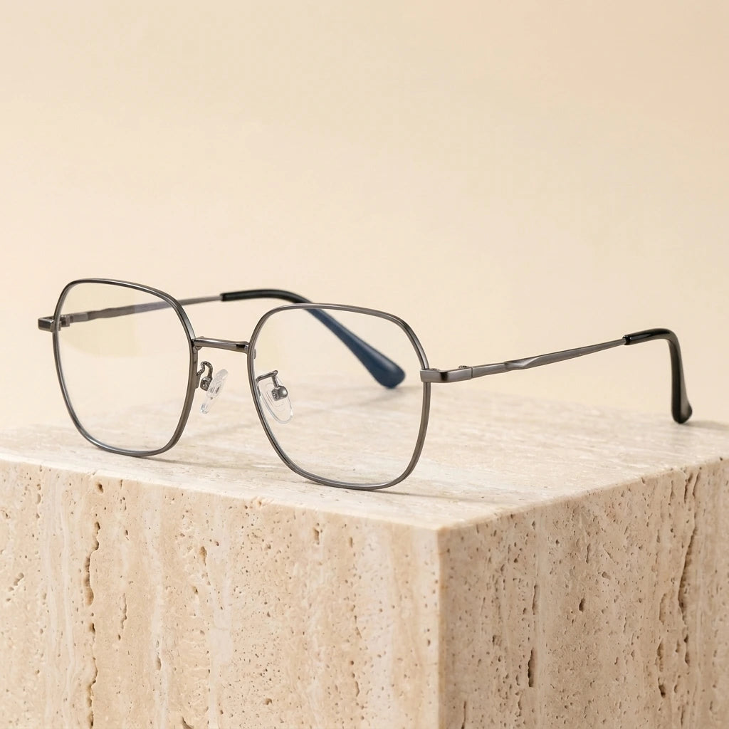 Gmei Optical 78007K Unisex Square Alloy Eyeglasses Grey