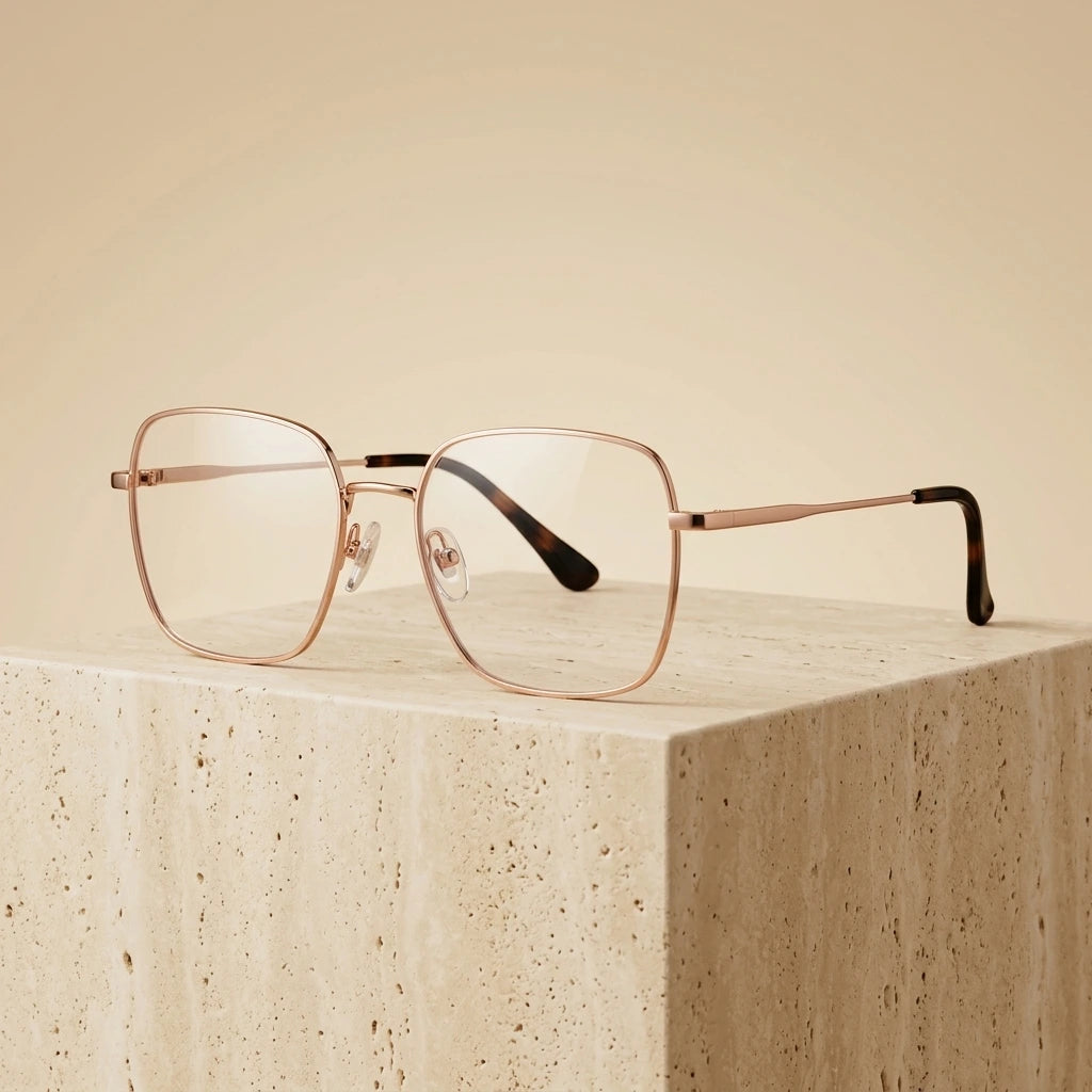 Gmei Optical 78007K Unisex Square Alloy Eyeglasses Rose Gold