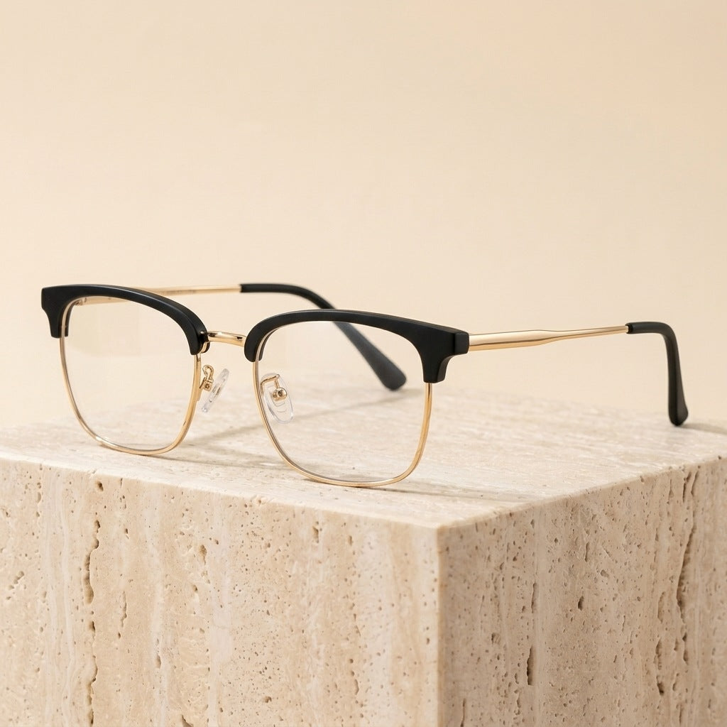 Gmei Optical Unisex Square Alloy Prescription Eyeglasses 3827J - Black Gold
