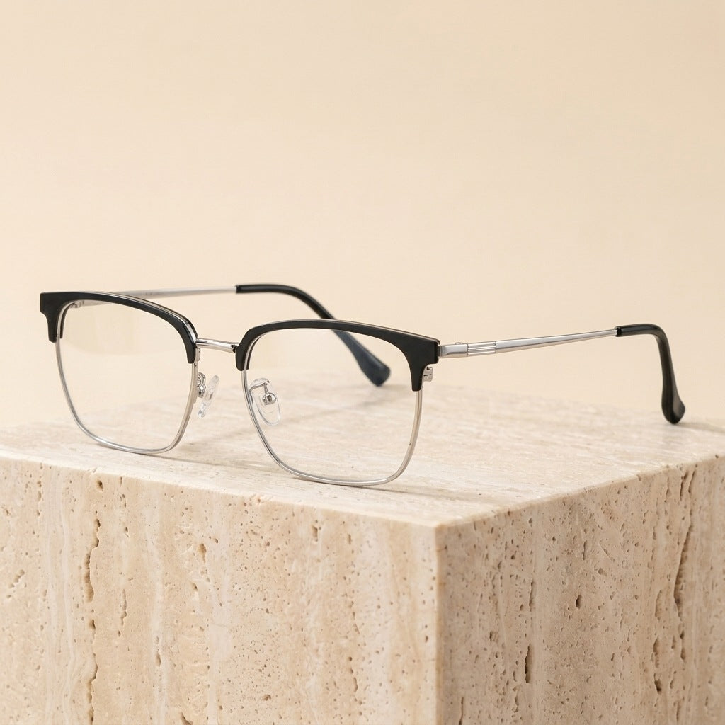 Gmei Optical Unisex Square Stainless Steel Prescription Eyeglasses 68807L - C3