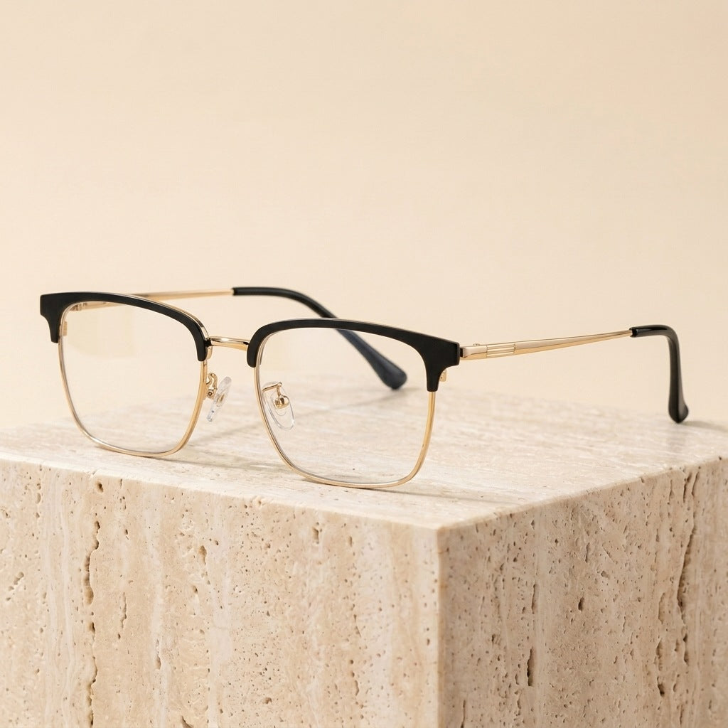 Gmei Optical Unisex Square Stainless Steel Prescription Eyeglasses 68807L - C1