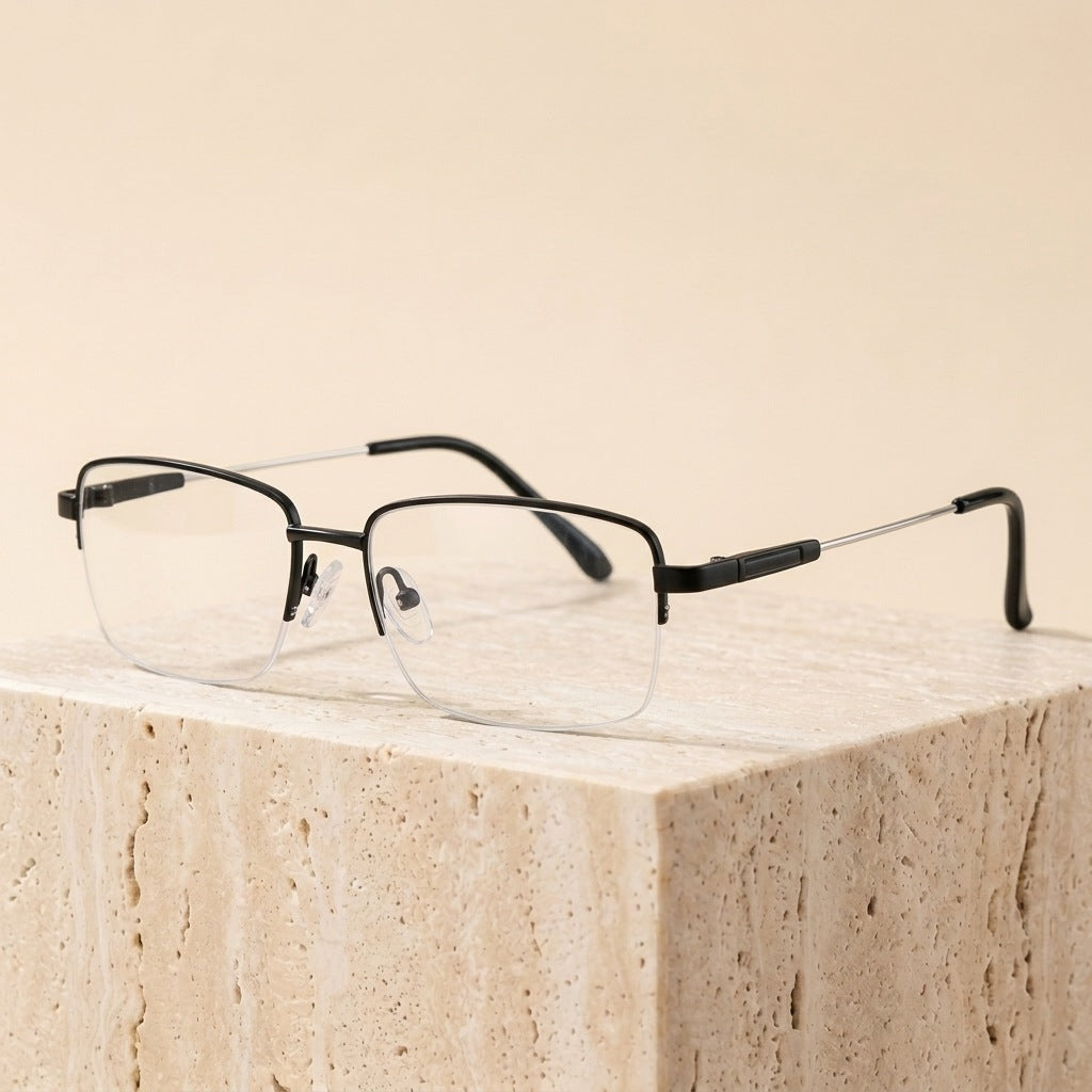 Gmei Optical Unisex Semi Rim Titanium Alloy Prescription Eyeglasses 5030 - Black Frame