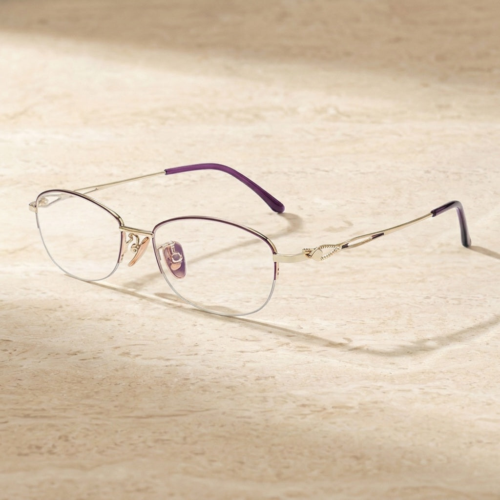 Gmei Optical Women's Semi Rim Oval Titanium Alloy Prescription Glasses G6017ADY — view 1 | Gmei Optical at FuzWeb