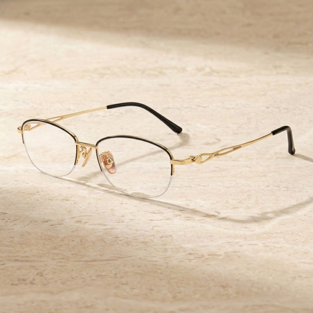 Gmei Optical Women's Semi Rim Oval Titanium Alloy Prescription Glasses G6017ADY — view 2 | Gmei Optical at FuzWeb