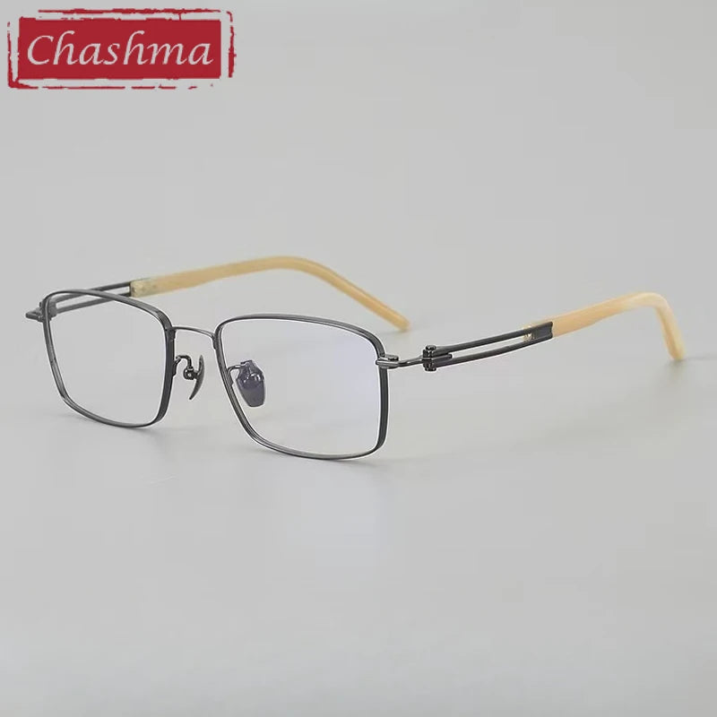 Chashma Ottica Men's Full Rim Big Polygon Titanium Horn Eyeglasses 401006 - Gray