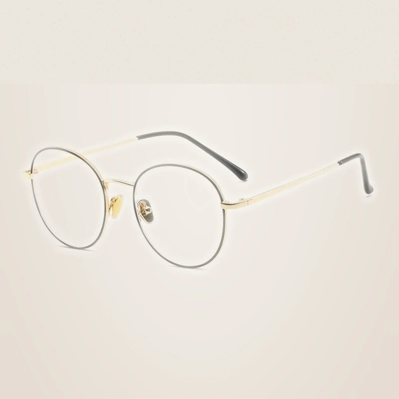 Handoer Unisex Full Rim Round Square Alloy Eyeglasses 9905 - Black Gold