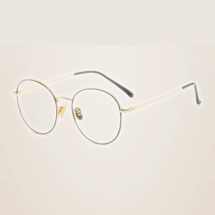 Handoer Unisex Full Rim Round Square Alloy Eyeglasses 9905 - Black Gold