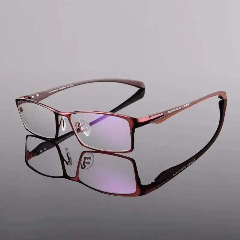 Handoer Unisex Full Rim Square Alloy Acetate Eyeglasses 549140 - Brown