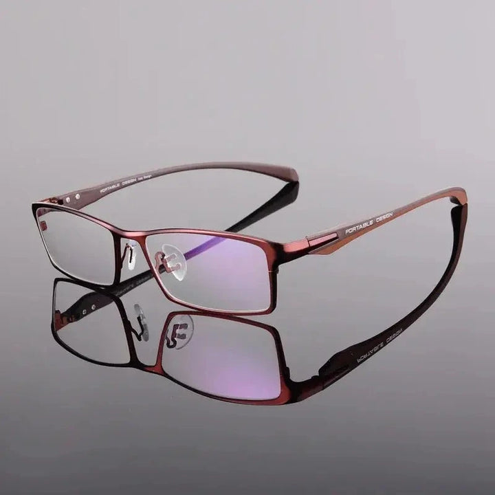 Handoer Unisex Full Rim Square Alloy Acetate Eyeglasses 549140 - Brown