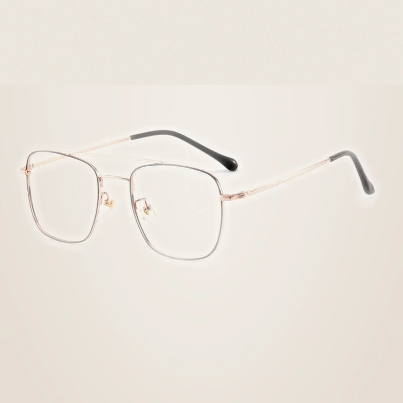 Handoer Unisex Full Rim Square Double Bridge Titanium Eyeglasses 86067 - black gold