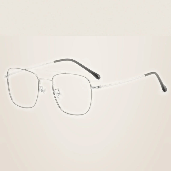 Handoer Unisex Full Rim Square Double Bridge Titanium Eyeglasses 86067 - black silver