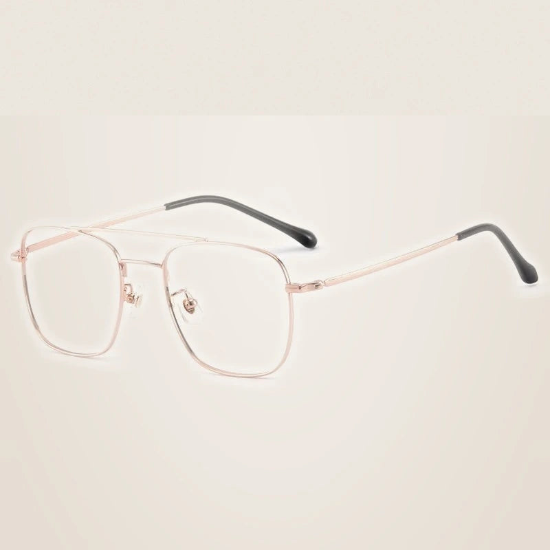 Handoer Unisex Full Rim Square Double Bridge Titanium Eyeglasses 86067 - rose gold