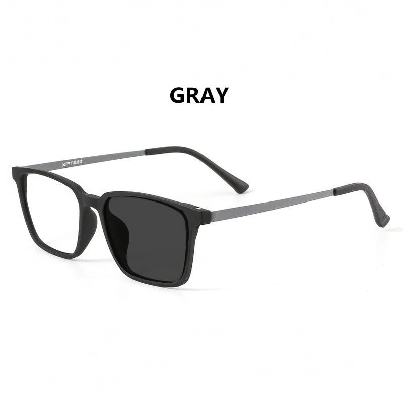 Handoer Unisex Full Rim Square Tr 90 Titanium Hyperopic +350 to +600 Photochromic Reading Glasses 9822-1 - +350 / BLACK GRAY PHOTO