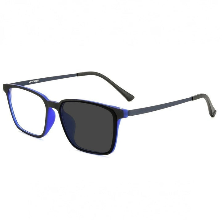 Handoer Unisex Full Rim Square Tr 90 Titanium Hyperopic +350 to +600 Photochromic Reading Glasses 9822-1 - +350 / blue photo