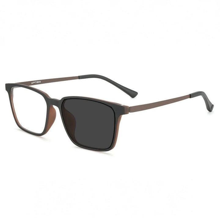 Handoer Unisex Full Rim Square Tr 90 Titanium Hyperopic +350 to +600 Photochromic Reading Glasses 9822-1 - +350 / coffee photo