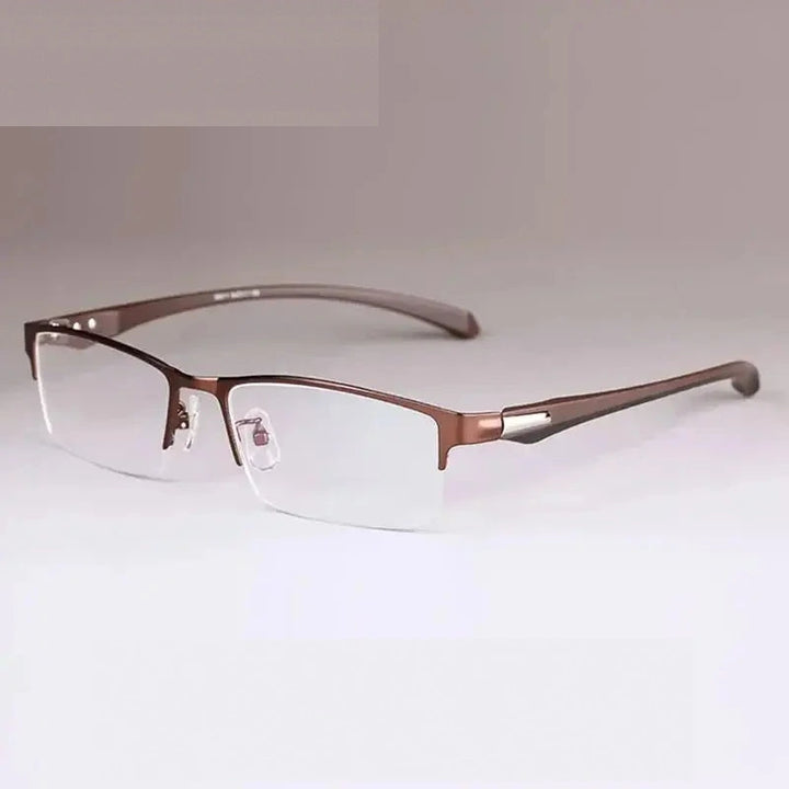 Handoer Unisex Full Semi Rim Square Tr 90 Alloy Eyeglasses 561718 - CoffeeSemiRim