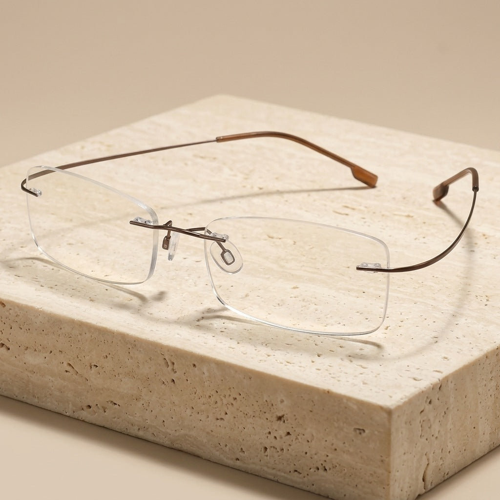 Handoer Unisex Rimless Square Titanium Prescription Eyeglasses 861 - Brown