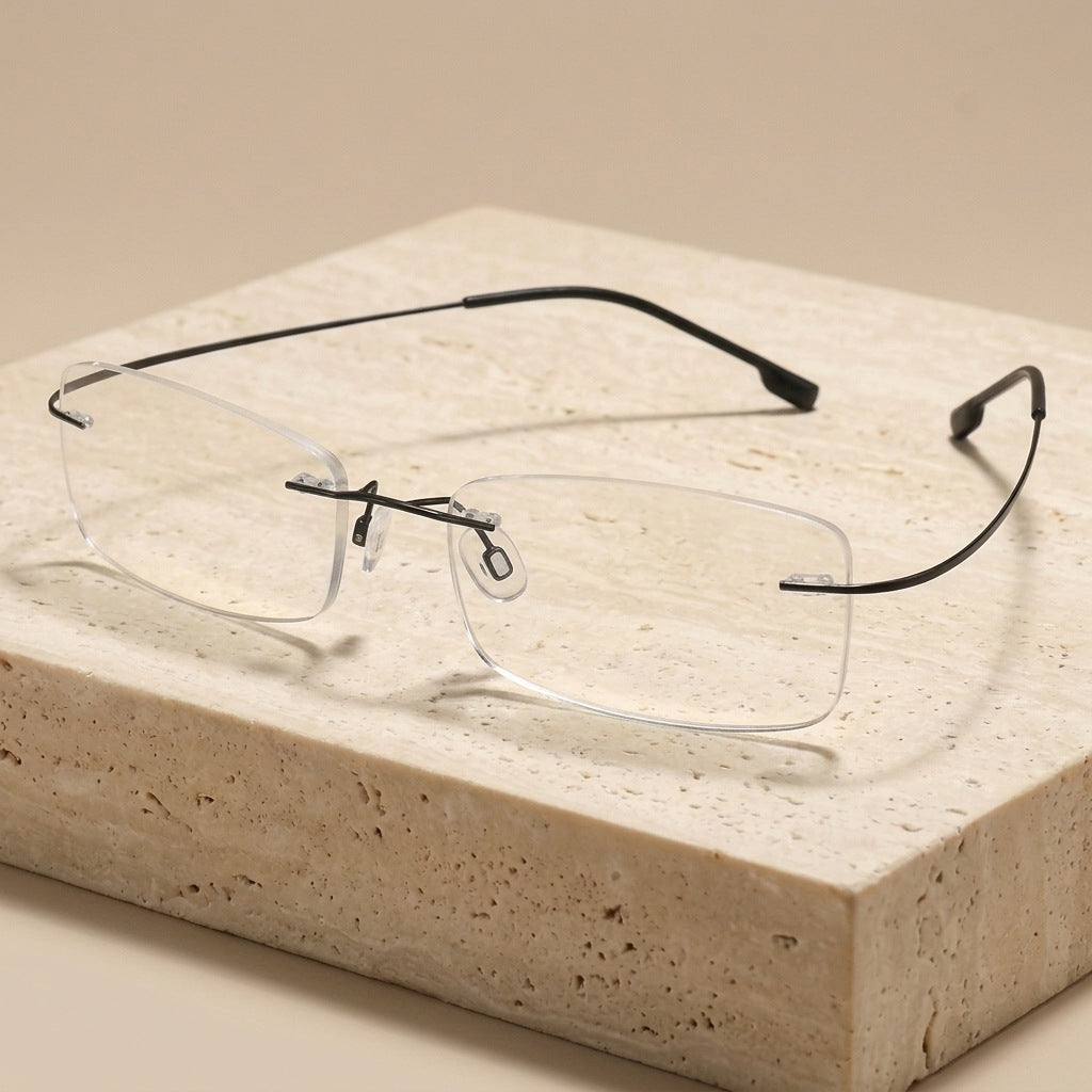Handoer Unisex Rimless Square Titanium Prescription Eyeglasses 861 - black