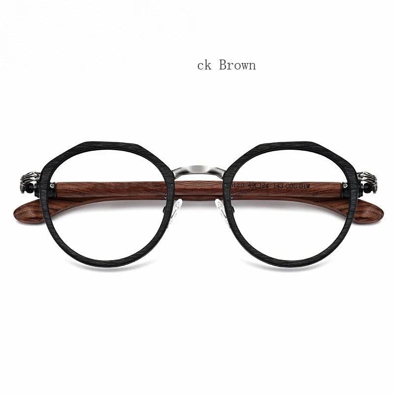 Hdcrafter Full Rim Polygon Wood Titanium Acetate Frames 561200 - Black-Brown