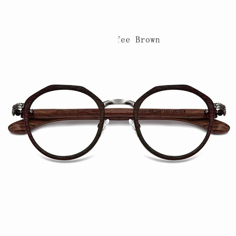Hdcrafter Full Rim Polygon Wood Titanium Acetate Frames 561200 - Coffee-Brown