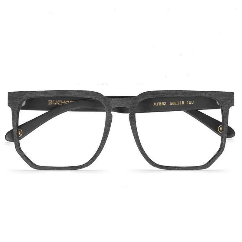 Hdcrafter Men's Full Rim Big Square Acetate Eyeglasses 76821 - Wood-Black
