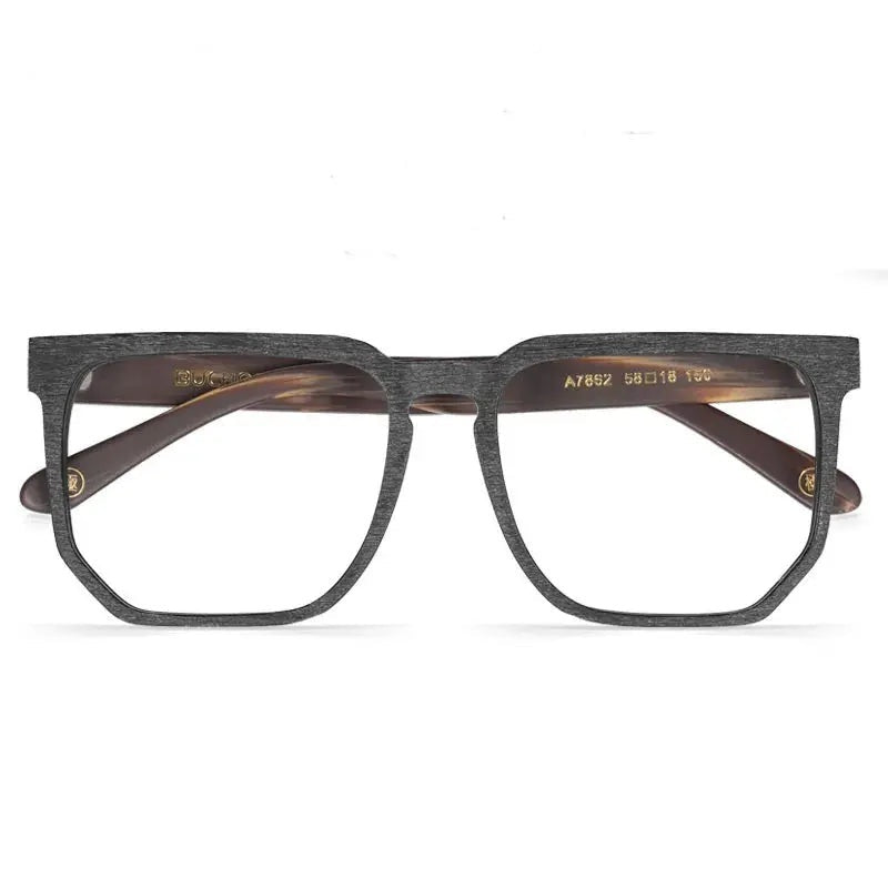 Hdcrafter Men's Full Rim Big Square Acetate Eyeglasses 76821 - Wood-Black-Coffee