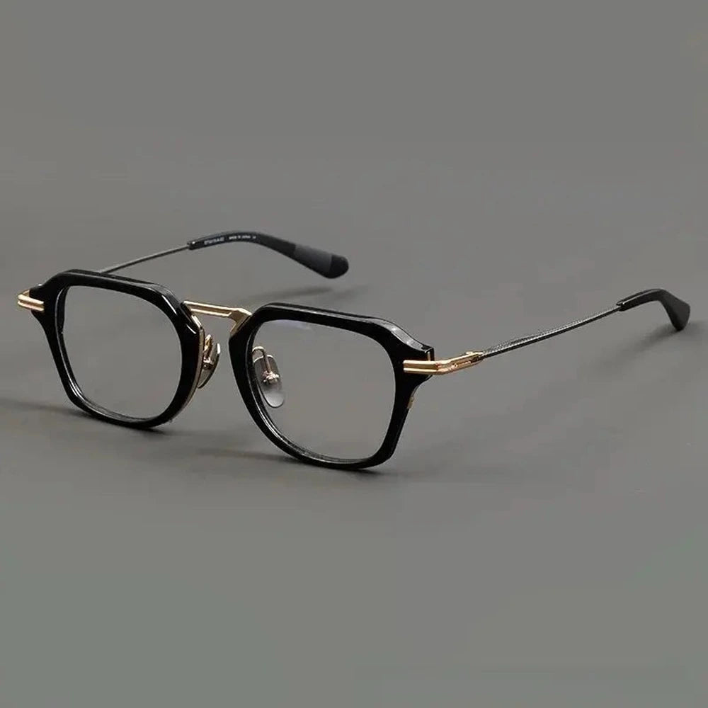 Hdcrafter Men's Full Rim Oval Acetate Titanium Frames 413000 - Dark-Blue
