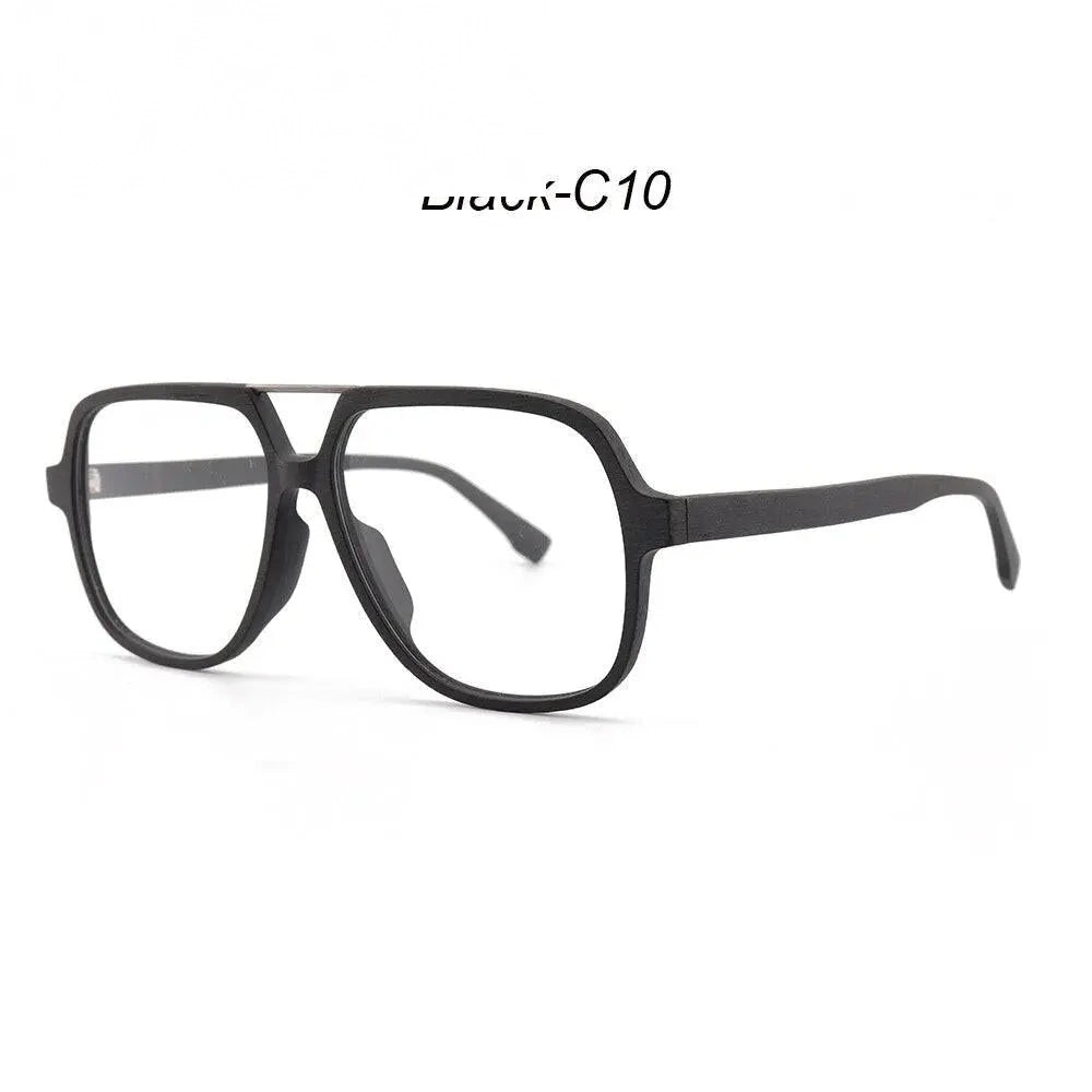 Hdcrafter Men's Full Rim Oversized Square Double Bridge Wood Alloy Eyeglasses - Black-C10