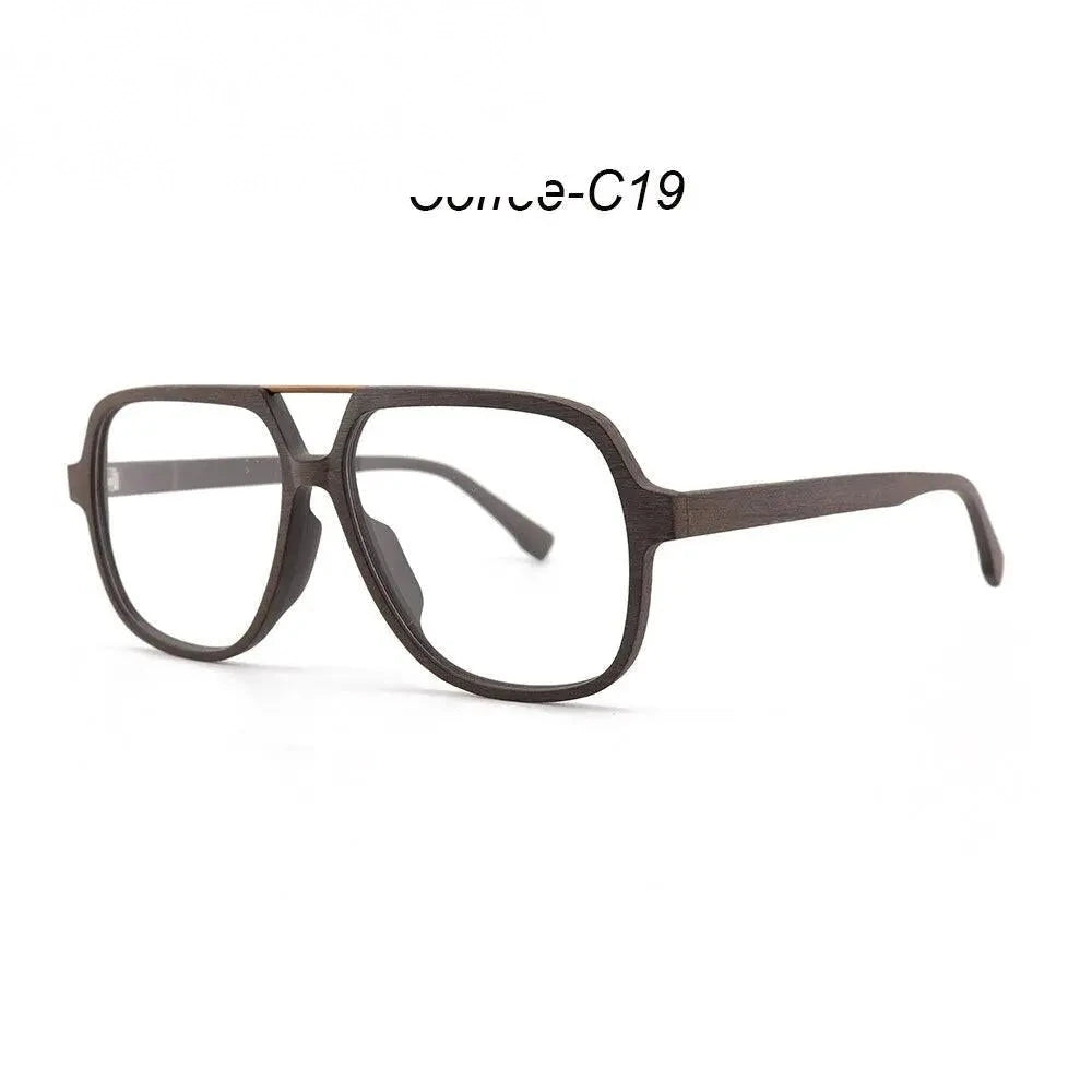 Hdcrafter Men's Full Rim Oversized Square Double Bridge Wood Alloy Eyeglasses - Coffee-C19