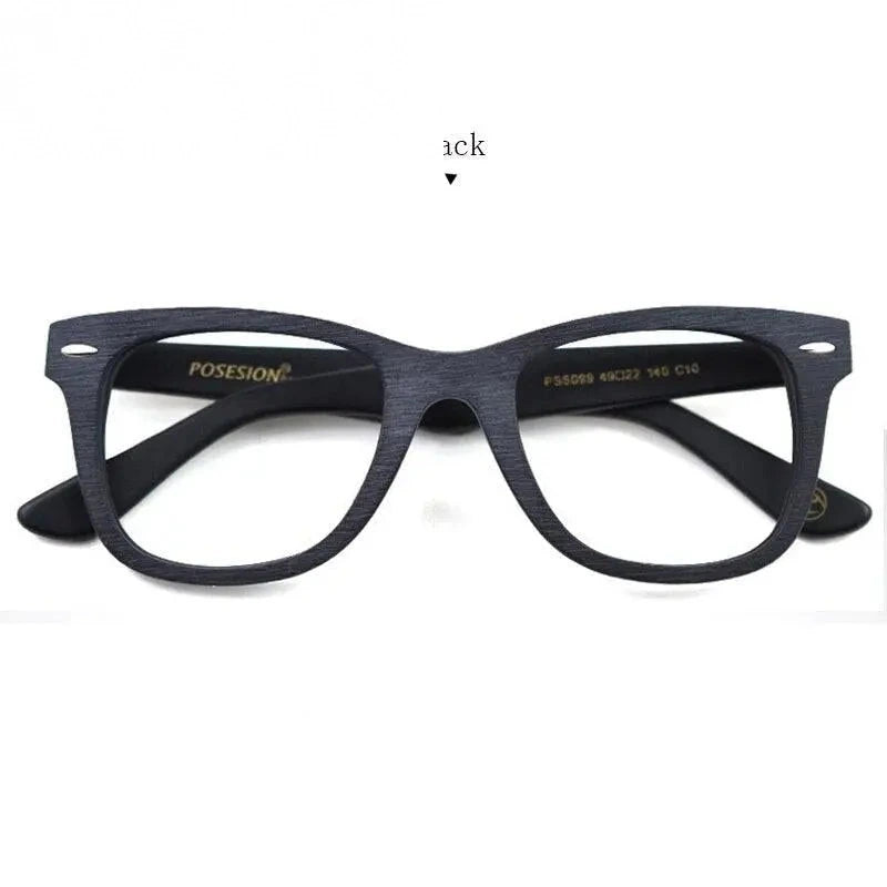 Hdcrafter Men's Full Rim Round Square Handcrafted Wood Frame Eyeglasses Ps6099 - Black