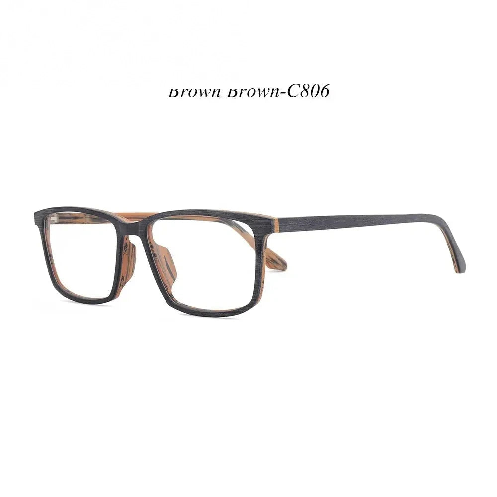 Hdcrafter Men's Full Rim Square Handcrafted Wood Eyeglasses 911695 - C806