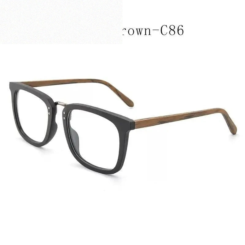 Hdcrafter Men's Full Rim Square Wood Alloy Eyeglasses Ps7055 - Black Brown-C86