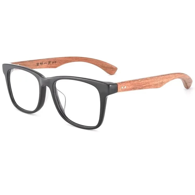 Hdcrafter Men's Full Rim Square Wood Frames 464000 - Glossy-Black
