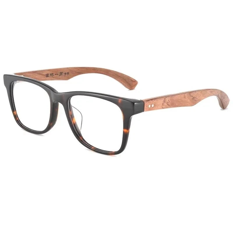 Hdcrafter Men's Full Rim Square Wood Frames 464000 - Tortoiseshell