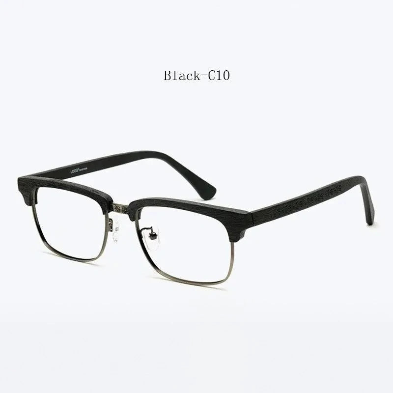 Hdcrafter Men's Full Rim Square Wood Titanium Frame Eyeglasses Ta12321 - Black